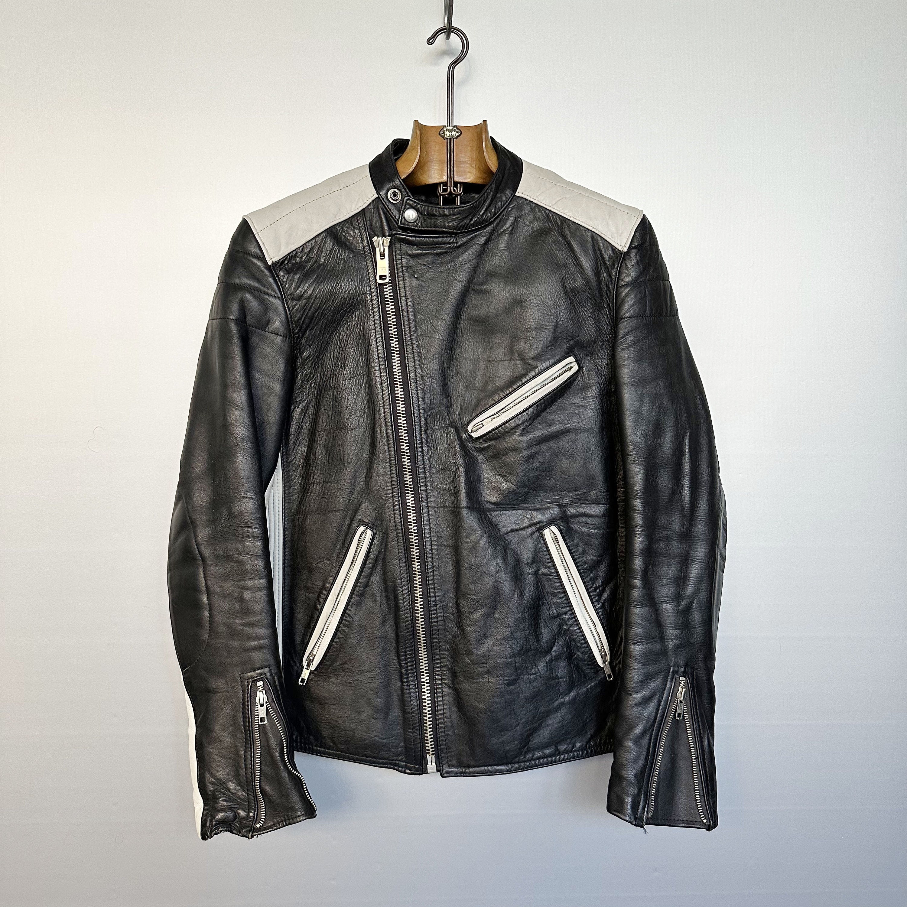 Vintage Black and White Biker Leather Jacket M - Etsy Vintage Black and White Biker Leather Jacket M - Etsy