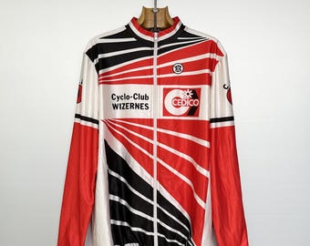 Maillot de ciclismo vintage / Tour de France Wizernes CEDICO / Gráfico rojo y negro / Talla M / Talla L