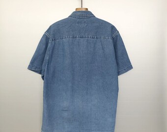 シャツ HUECLOSET Fake Denim Stitch Short Sleeve Shirt shirt-2-1-db4df.jpg?fit=max&w=