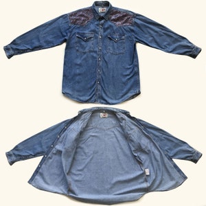 Camisa jeans vintage | Estilo cowboy com pala paisley | Indiana Rock | Tamanho G imagem 8