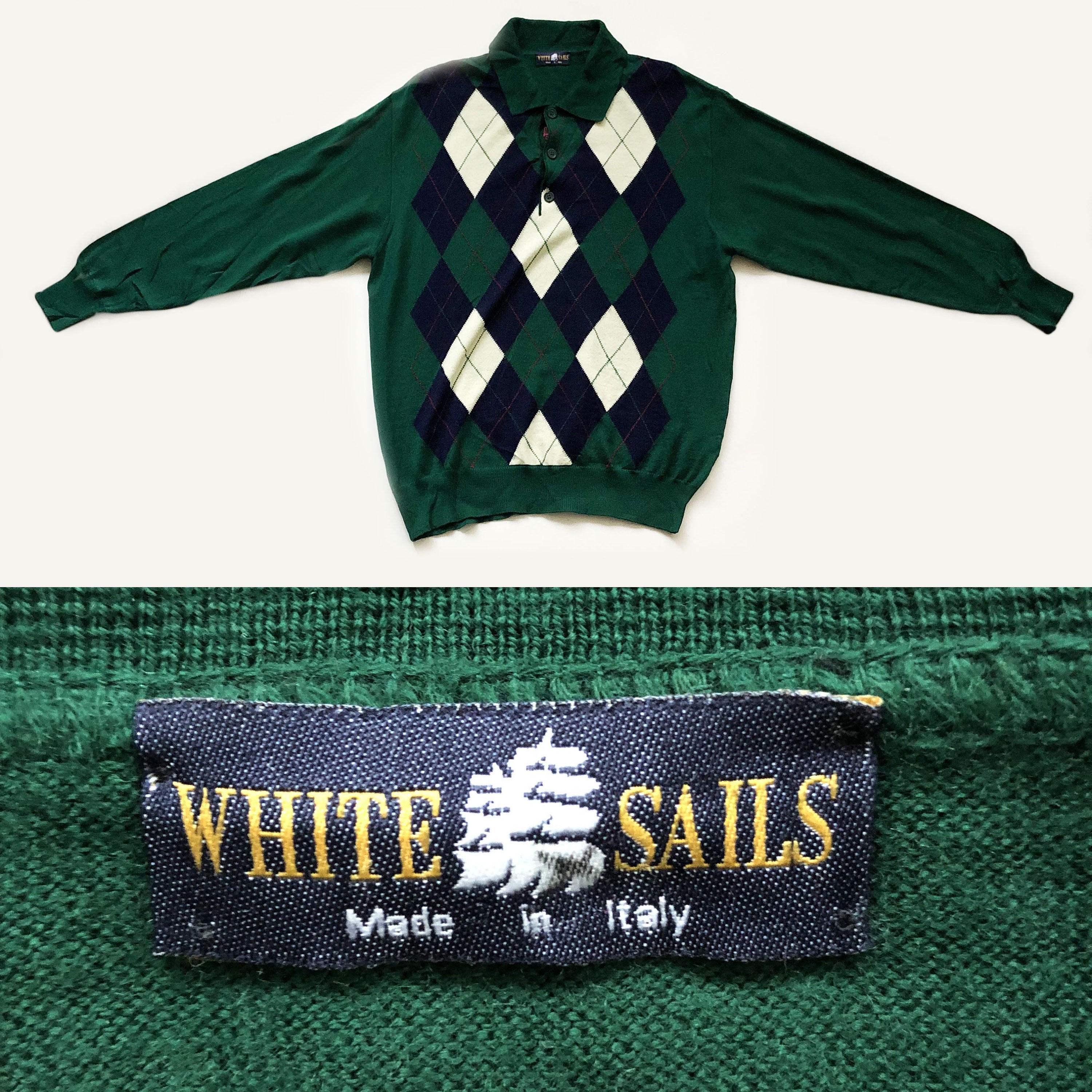 Vintage Green Argyle Pattern Sweater 