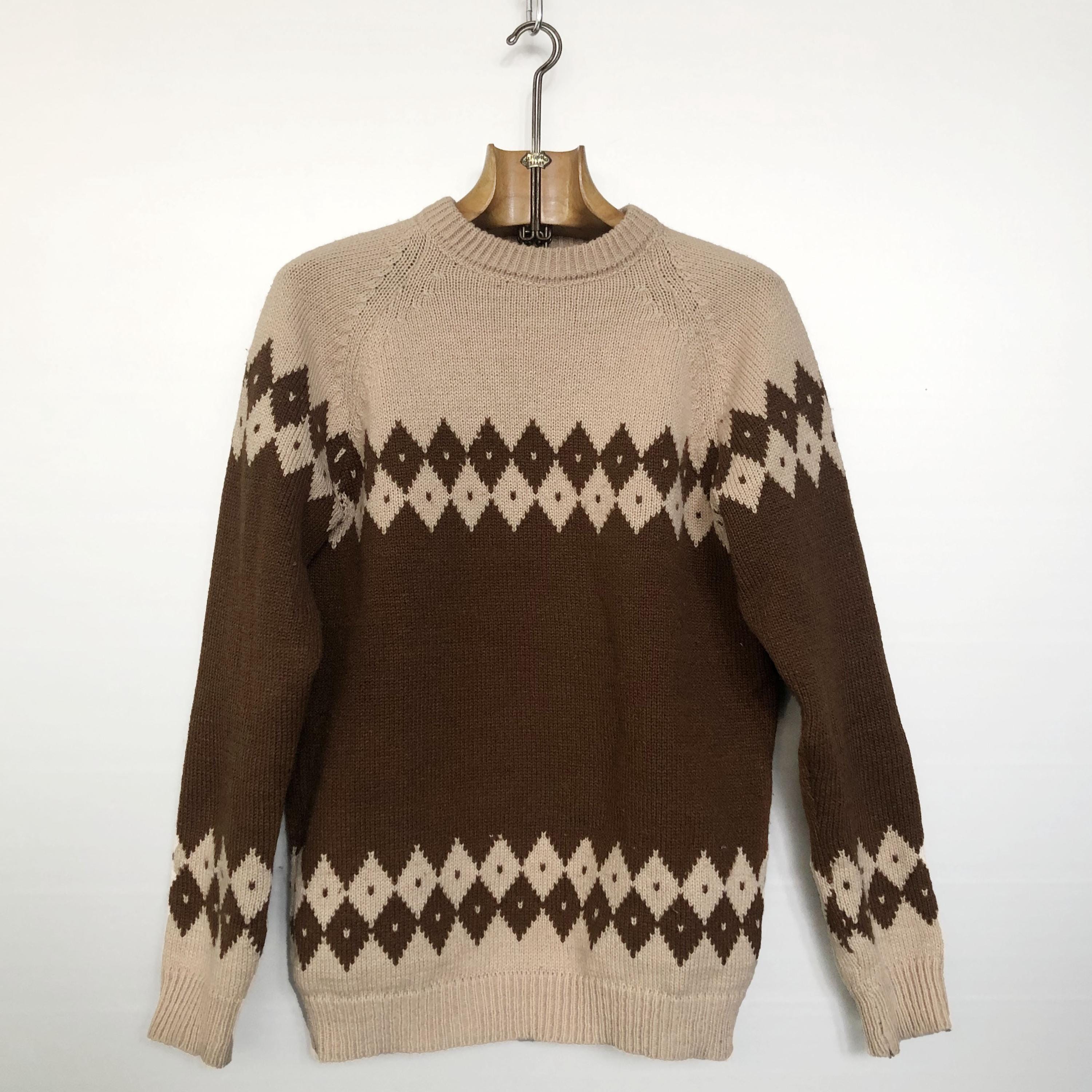 Vintage Knit Sweater | Diamond Pattern Stripes | 70s 80s Style | S