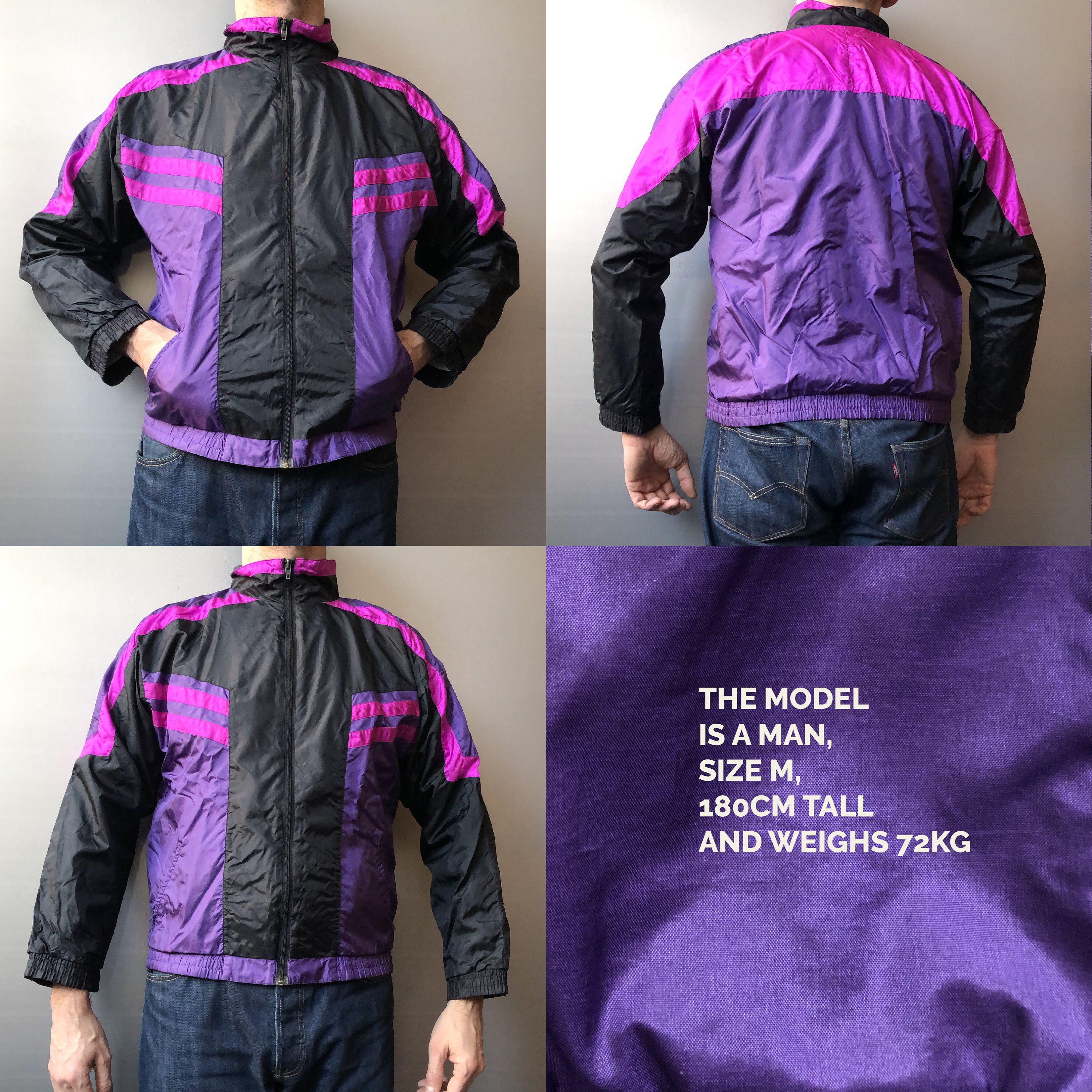 Vintage 80s Track Jacket | Pink Purple Hip Hop Sportswear | Etirel
