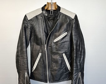 Vintage Black and White Biker Leather Jacket