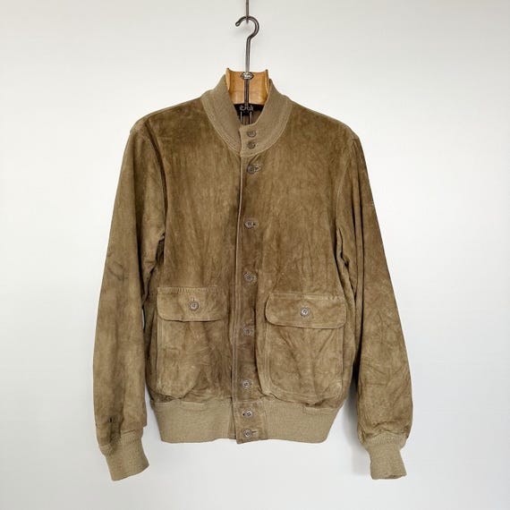 Vintage Suede Leather Jacket | Khaki Bomber With Grunge Vintage Suede Leather Jacket | Khaki Bomber With Grunge