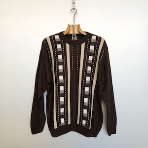 Vintage jaren &#39;90 geometrische bruine trui