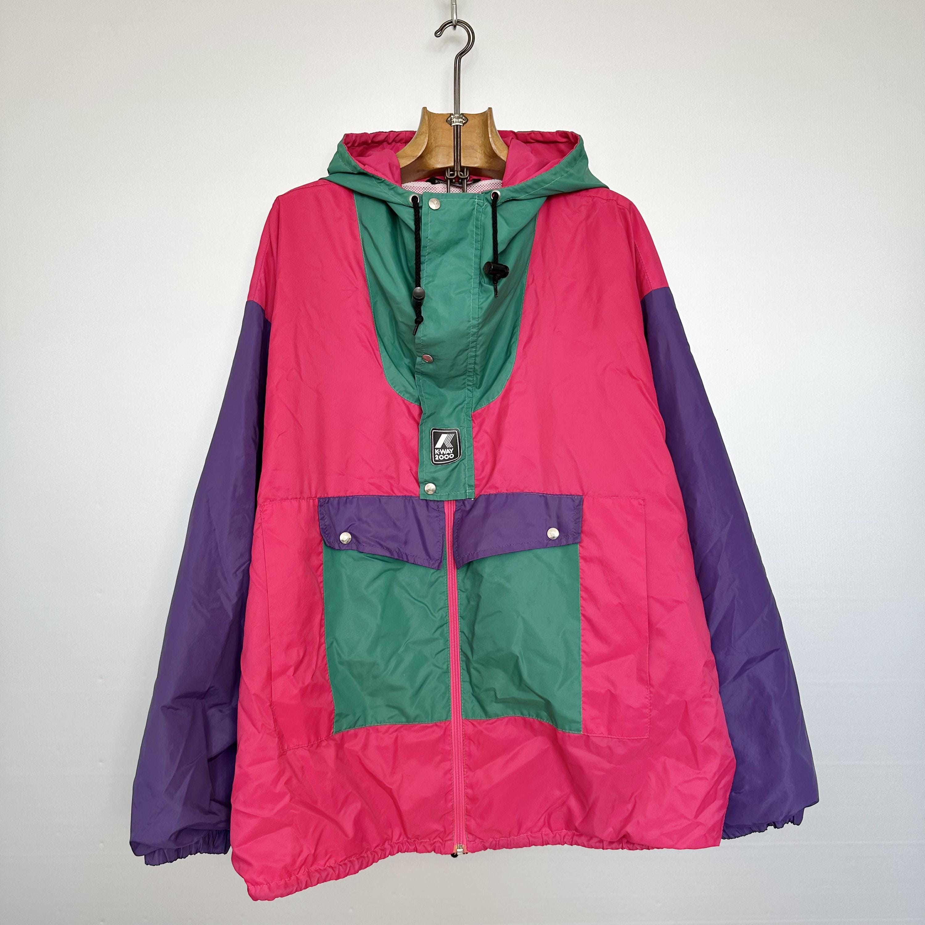 Vintage 90s K-WAY 2000 Colorblock Rain Jacket | Pink Purple Green