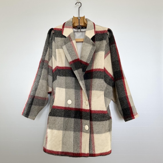 Vintage French Wool Coat 80s | Checked Pattern | XL / M - Etsy Canada