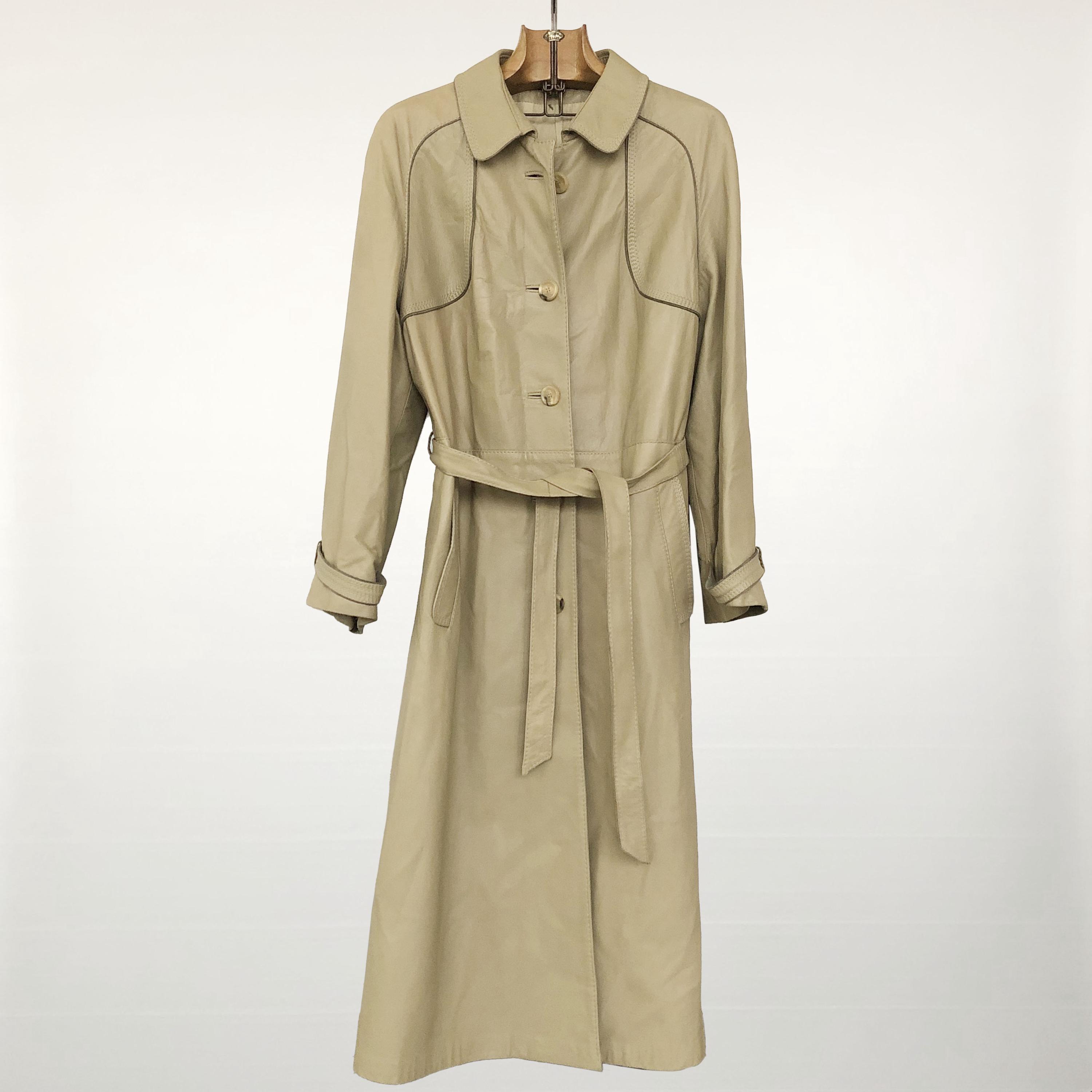 Vintage Stadick Leather Trench Coat | 80s Beige German Style, M-L