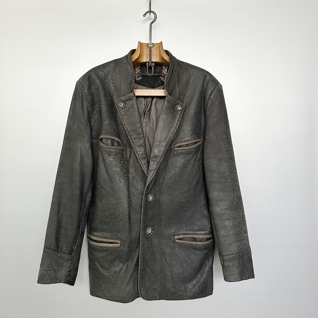 ジャケット・アウター Old Brown Wool Tyrolean Jacket New York Classics XL Leather Coat Zip Tan Brown Jacket | eBay