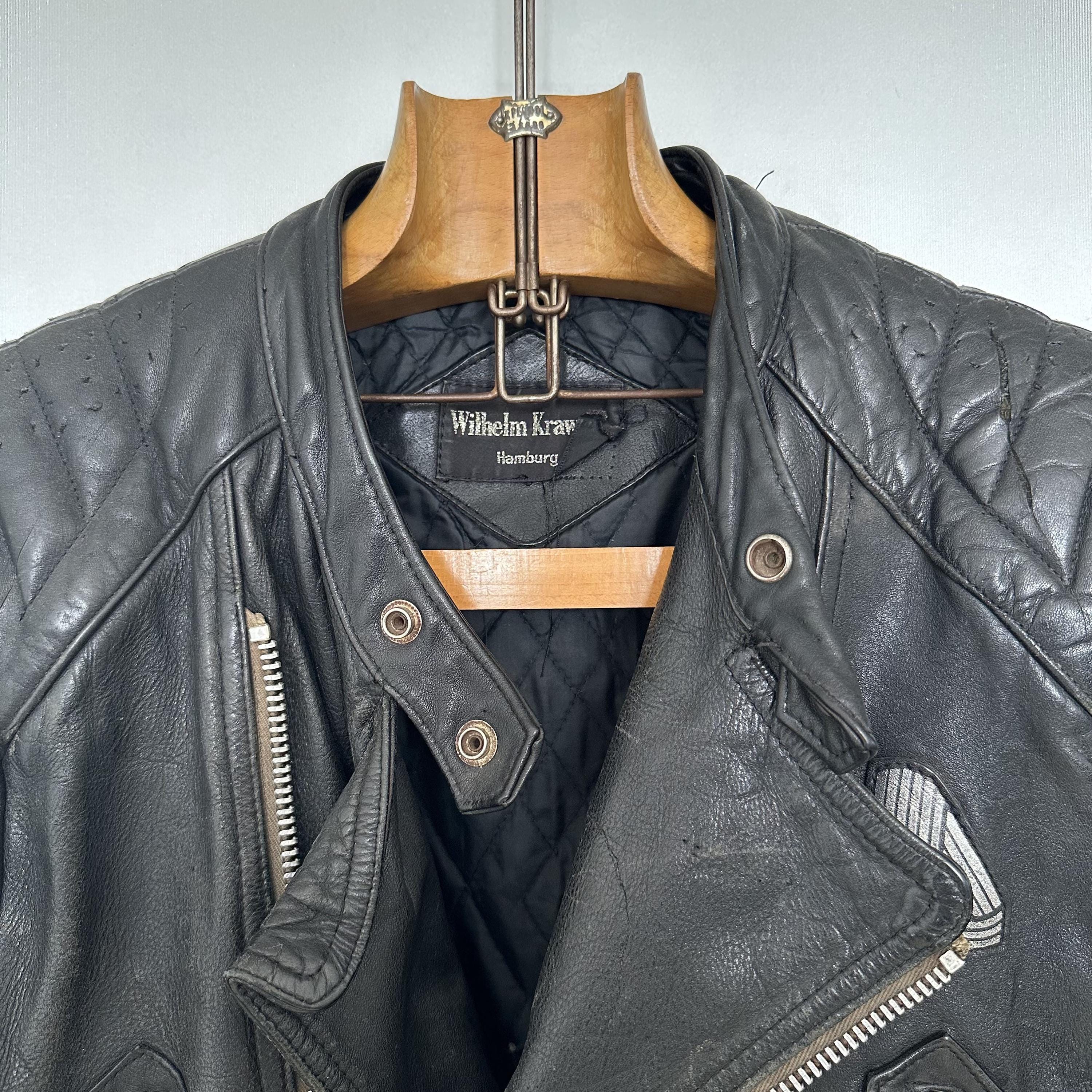 Vintage Wilhelm Krawehl Leather Biker Jacket | Punk Rock, Size 52