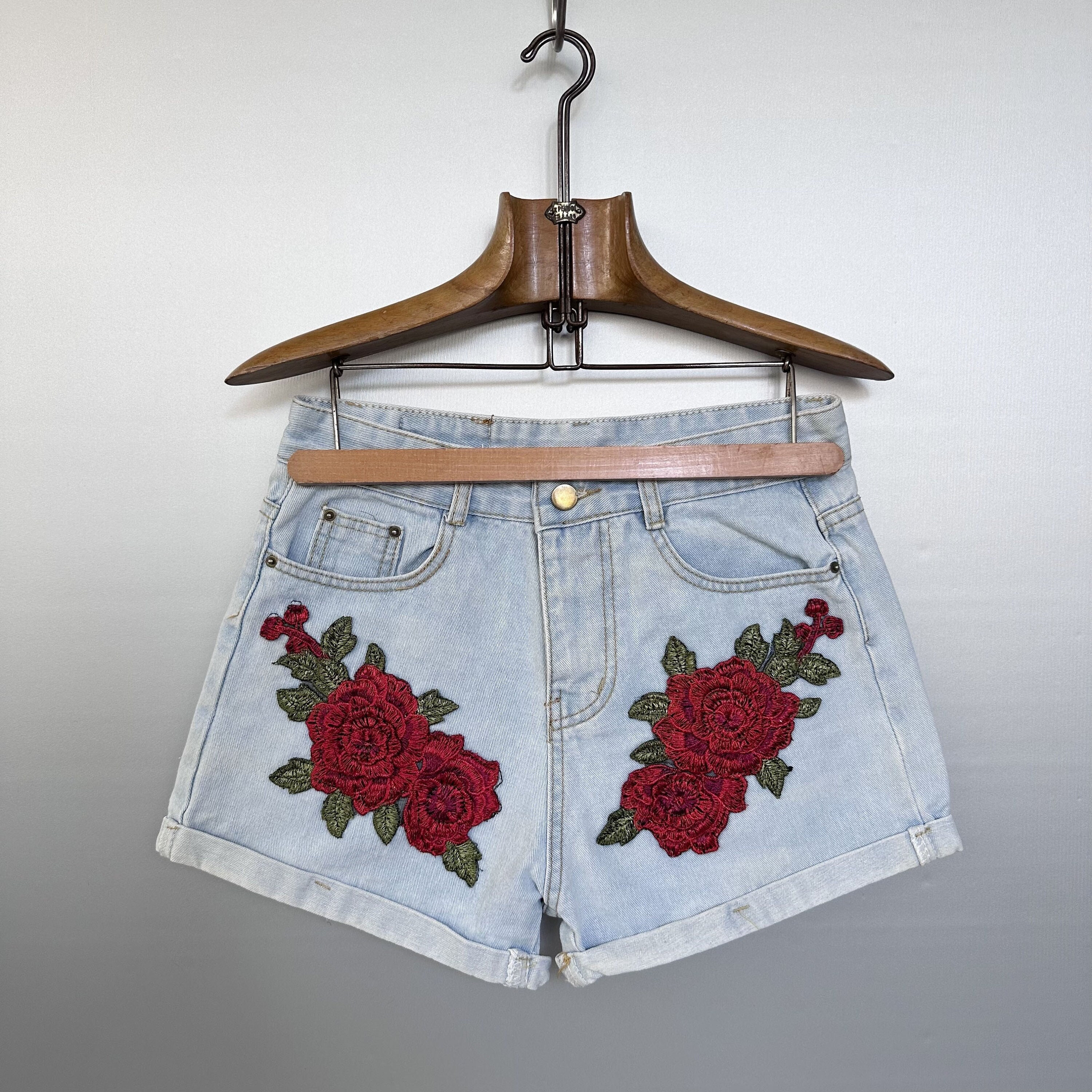 Vintage Embroidered Washed Denim Short Pants - Etsy