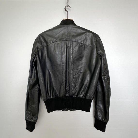 【1970s80sVINTAGE】 LEATHER FLIGHT JACKET Vintage 70s Black Leather Flight Jacket: Ribbed Collar, ECLAIR