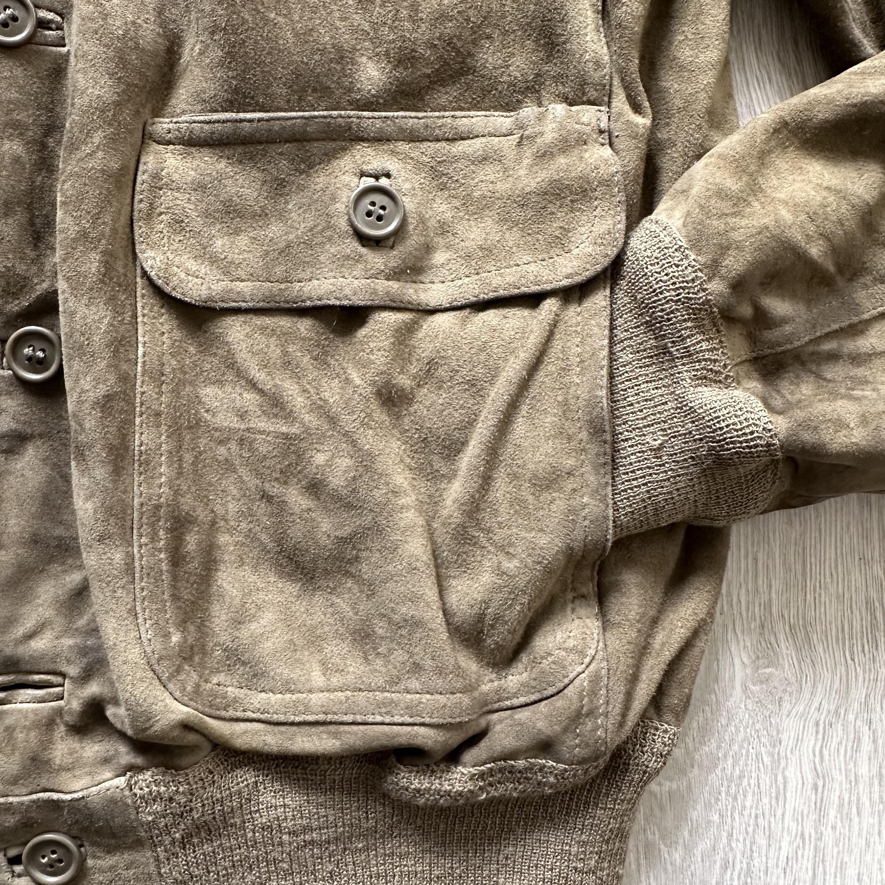Vintage Suede Leather Jacket | Khaki Bomber With Grunge Patina 