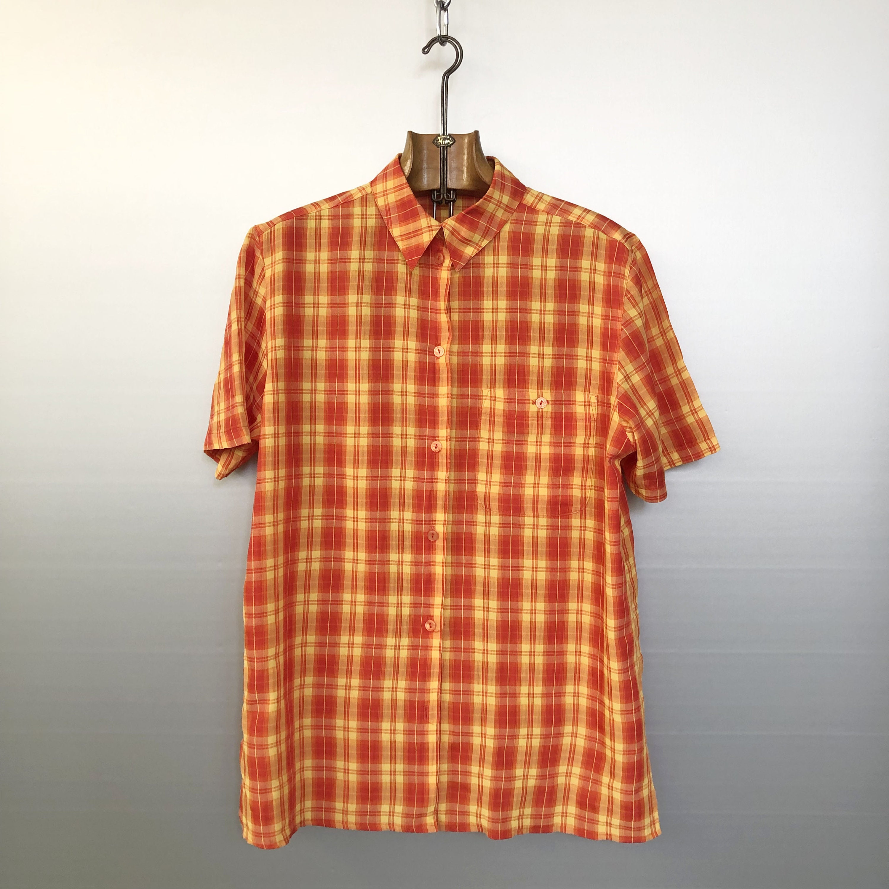Chemise orange Madras vintage Etsy France