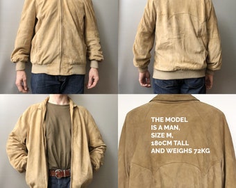 ヴィンテージベージュスエードボンバージャケット | ラウンドカラー