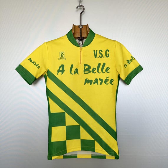 Maillot cycliste V.S NEVERS MORVAN vintage jaune made in France 70's camiseta L