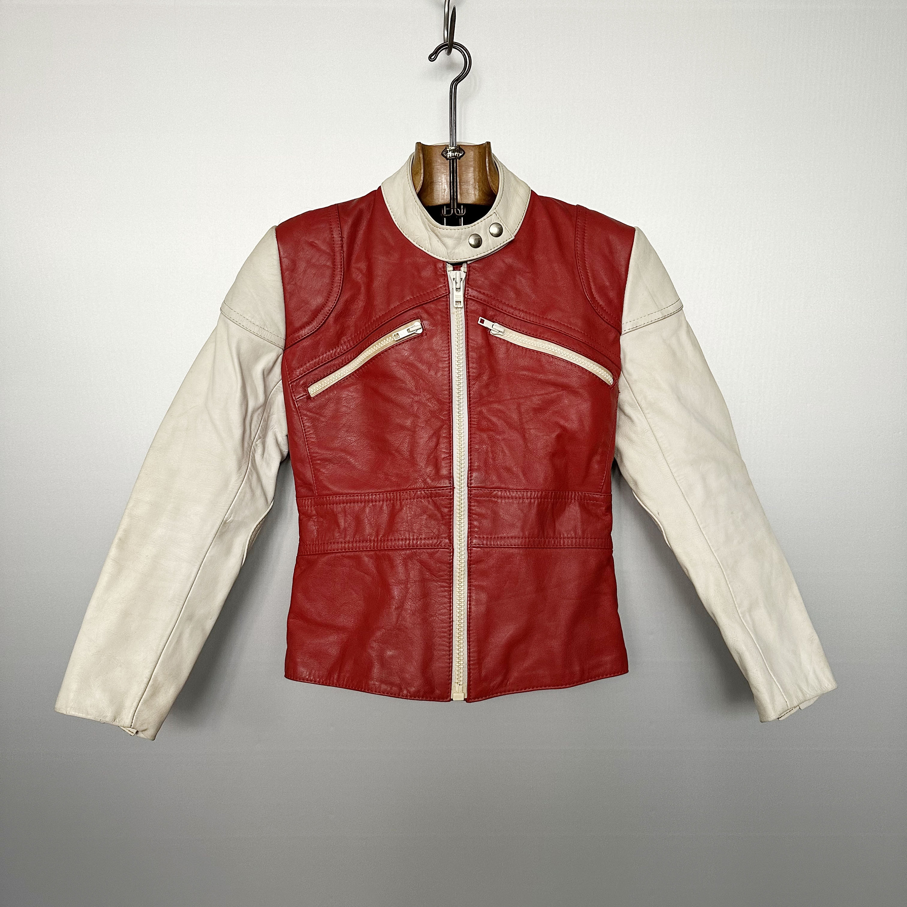 Vintage White and Red Biker Leather Jacket - Etsy Vintage White and Red Biker Leather Jacket - Etsy