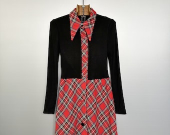 Vintage Black & Red Tartan Dress | 80s Punk Rock | XS/S