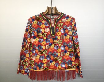 Vintage Hippie Fringe Floral Top