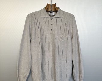 Vintage Heather Greige Gestreiftes Poloshirt