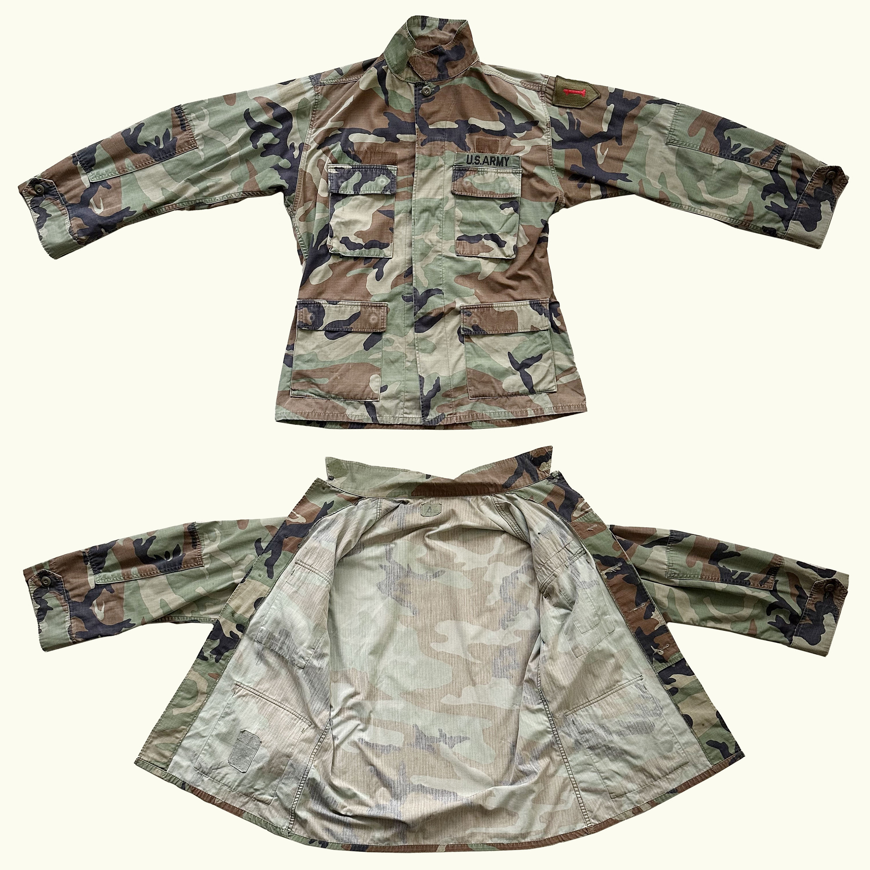 Vintage Woodland Camo Jacket | US ARMY With Patches | 80s Vintage Woodland Camo Jacket | US ARMY With Patches | 80s