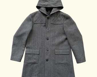 ヴィンテージ A.P.C. ヘリンボーンウール フード付きコート | フランス
