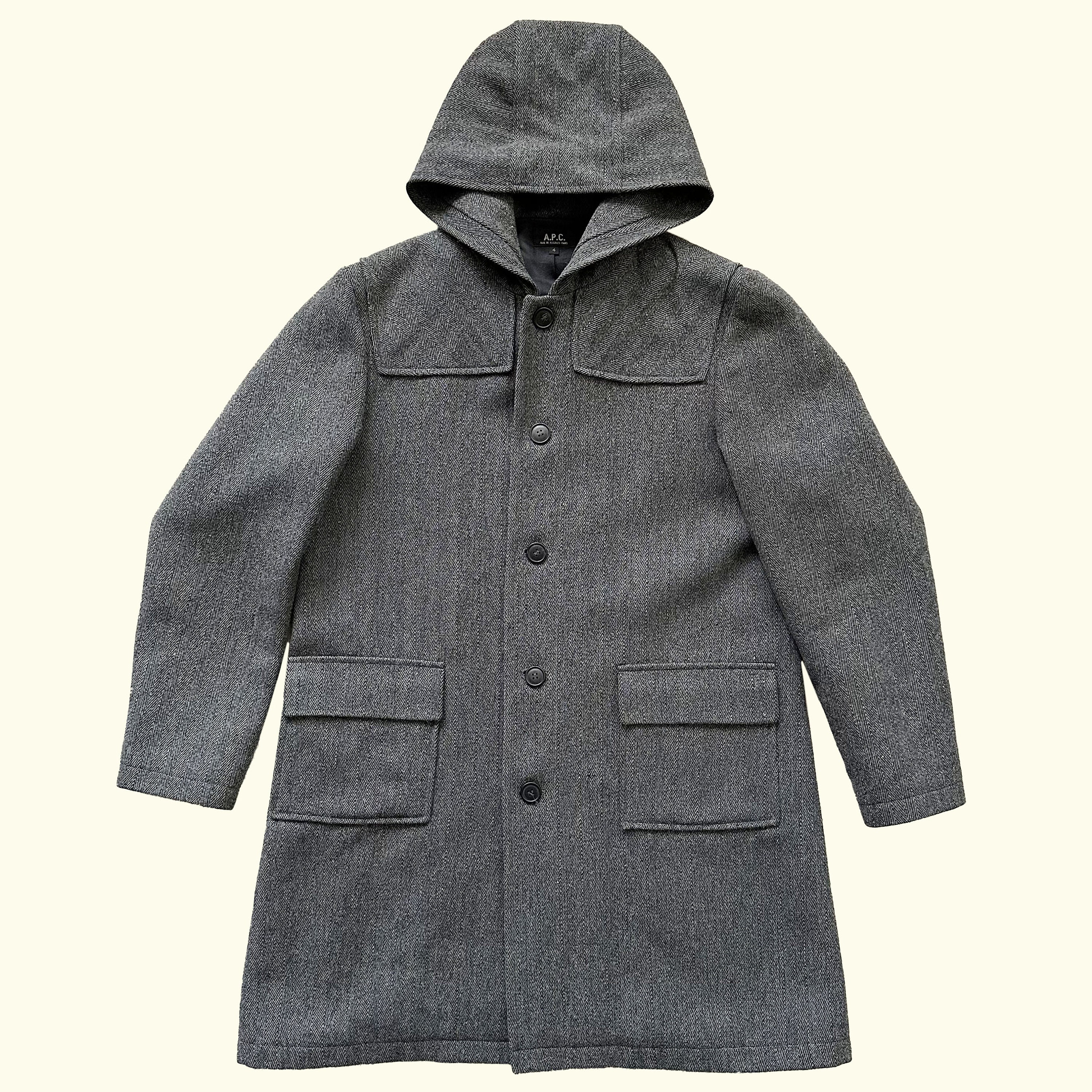 ヴィンテージ A.P.C. ヘリンボーンウール フード付きコート | フランス