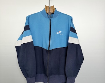 Vintage Champion chaqueta de chándal azul y blanca