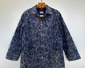 Vintage Padded Jacket | Blue Zebra Print & Gold Details