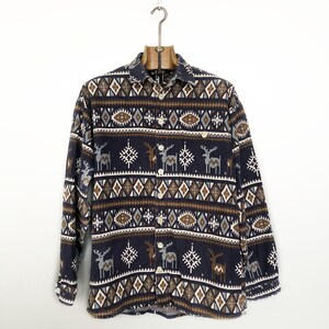 Vintage Printed Shirt | Inuit Reindeer Geometric 80s | PAGE Germany | M