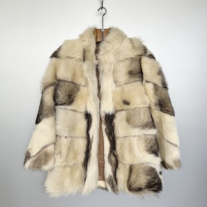 Giacca in pelliccia vintage a righe beige