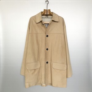 Vintage Daniel Hechter Suede Long Jacket | Beige Soft Leather | Striped Lining | Size XXL