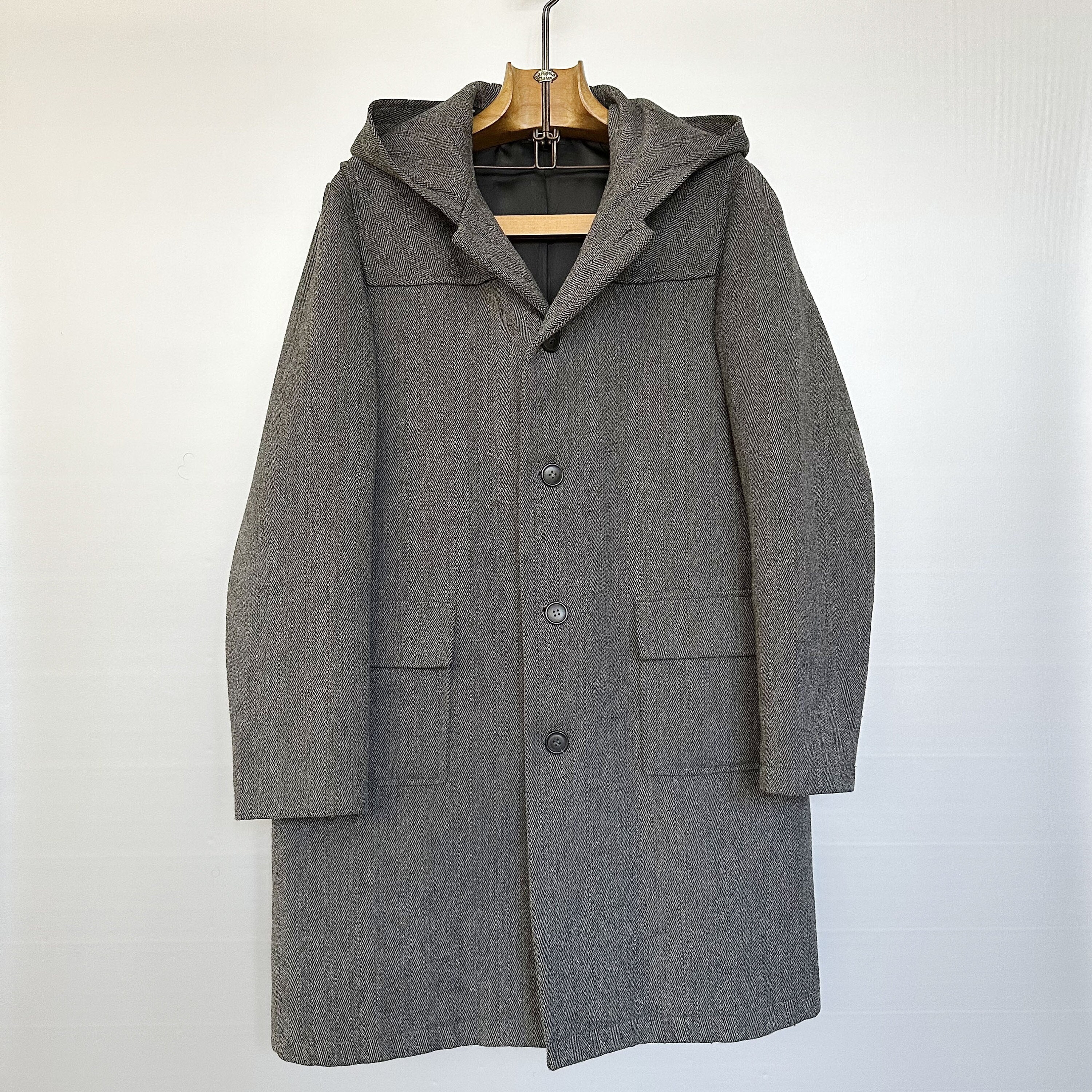 ヴィンテージ A.P.C. ヘリンボーンウール フード付きコート | フランス