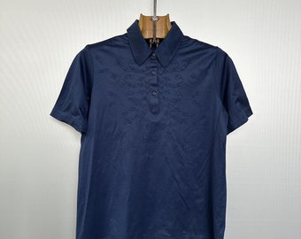 Vintage Navy Blue Embroidered Short Sleeves Polo