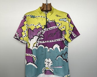 Maillot Cyclisme Vintage AGU Giant Années 90 - XXL - Blanc Et Bleu - Fabriqué En Italie