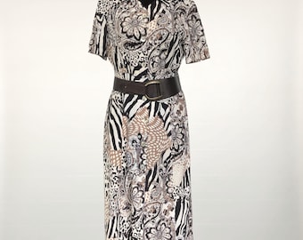 Vintage Printed Dress | Baroque Zebra Panther Mix | DAMART France Bold | M / L