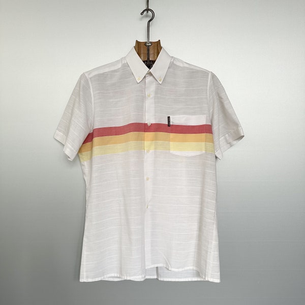 Vintage 80s Red Orange Yellow White Striped Short Sleeves Shirt