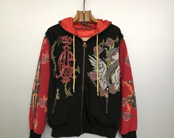 Superbe sweat à capuche vintage Christian Audigier Tattoo | Manches amovibles | Taille M/L