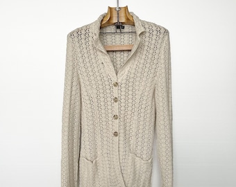 Vintage Lace Cardigan | Beige Crochet Knit Boho | KOOKAÏ 00s | M/L