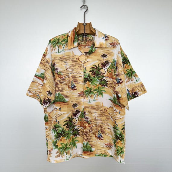 Vintage Hawaiian Shirt | Island Scene Print | Euromoda Silk Blend | Size XL