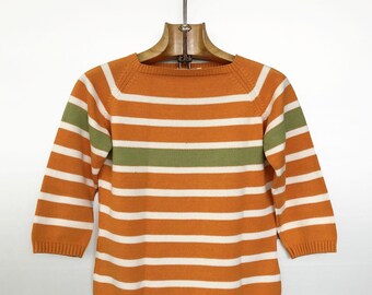 Vintage Knit Top | Orange Striped Sailor Style | Vermajes Malhas | S