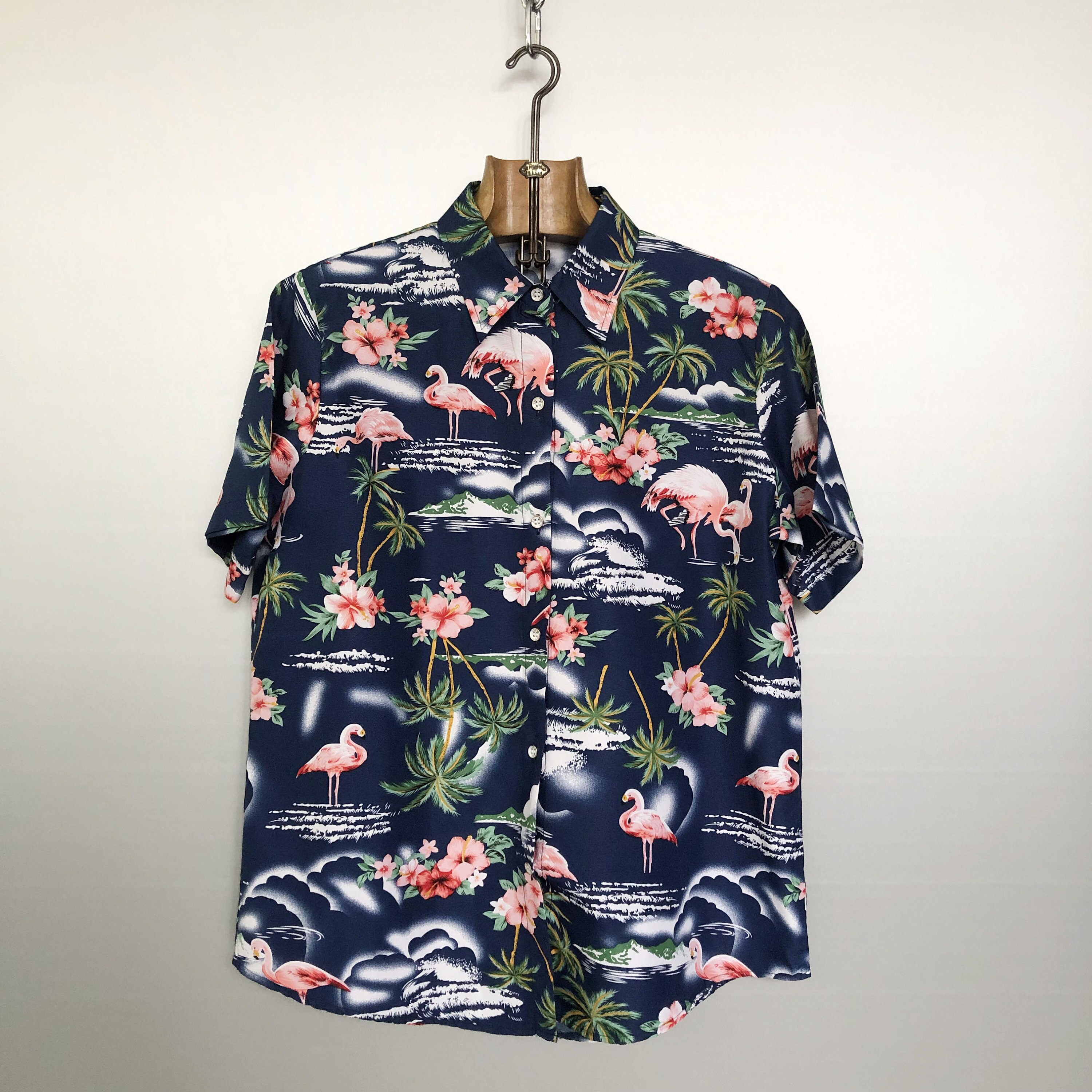 Chemise Hawaïenne Vintage Flamant Rose - Taille M, Occasion Très Bon état, Motif Floral Coloré
