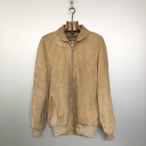Vintage Beige Suede Bomber Jacket