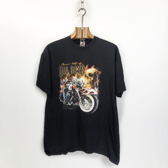 Vintage Biker Tee | Skull Flame Graphic | Running With Big Boys | M/L