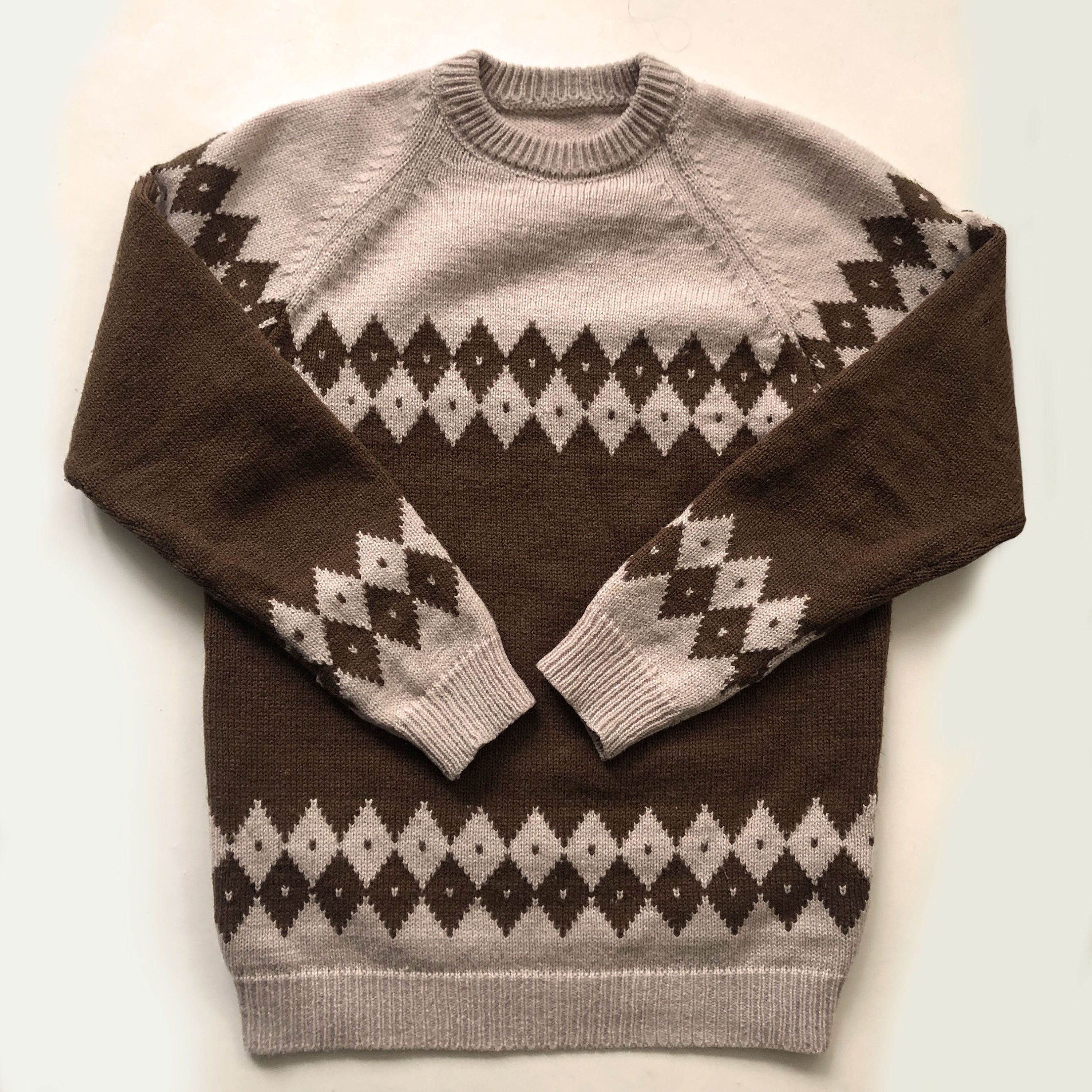 本店は Vintage 80s Diamond Beige Brown Knitwear - Etsy トップス