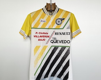 Vintage Cycling Jersey | Yellow Striped Renault Logo | Spain Made | S