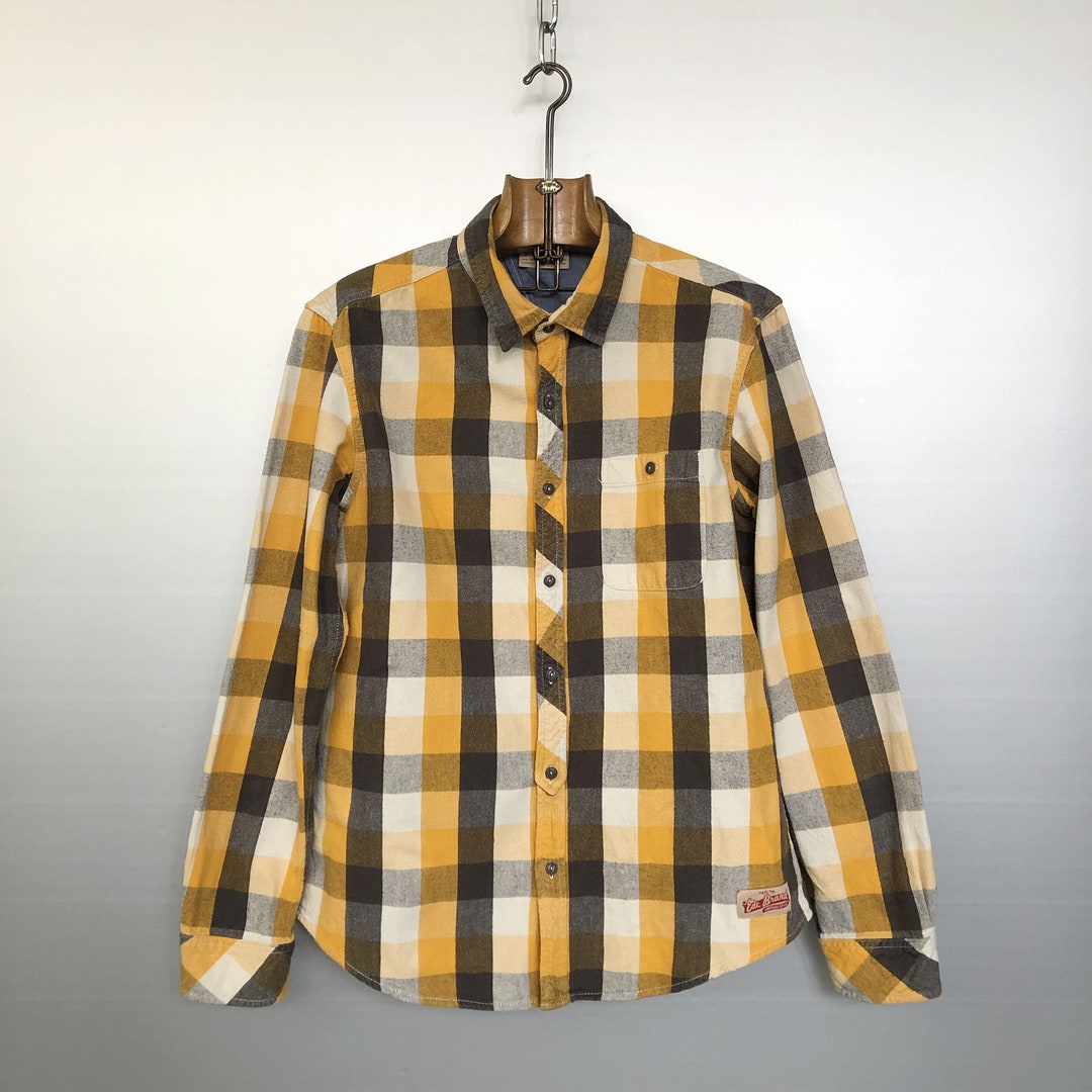 EDC by ESPRIT Buffalo Check Shirt – Ochre Yellow – Chambray Detail