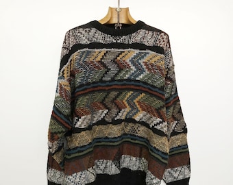 Sweter Enzo Lorenzo | Kolorowy, geometryczny splot | Włoski styl lat 80. | L
