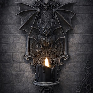 3D-tryckt gotisk fladdermusvägglampa ljusstake, gotisk väggdekor, mörk akademisk dekor, fladdermusljuslampa, gotisk Halloweendekor
